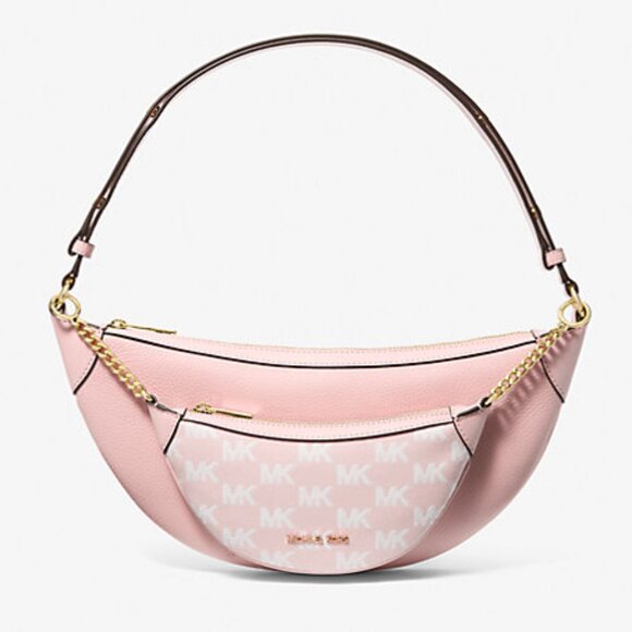 New Michael Kors Hollis Medium 2-in-1 Shoulder bag Leather & Logo Powder Blush - Picture 1 of 4